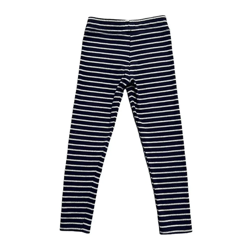 Joules 3Y Navy & Metallic Silver Striped Leggings